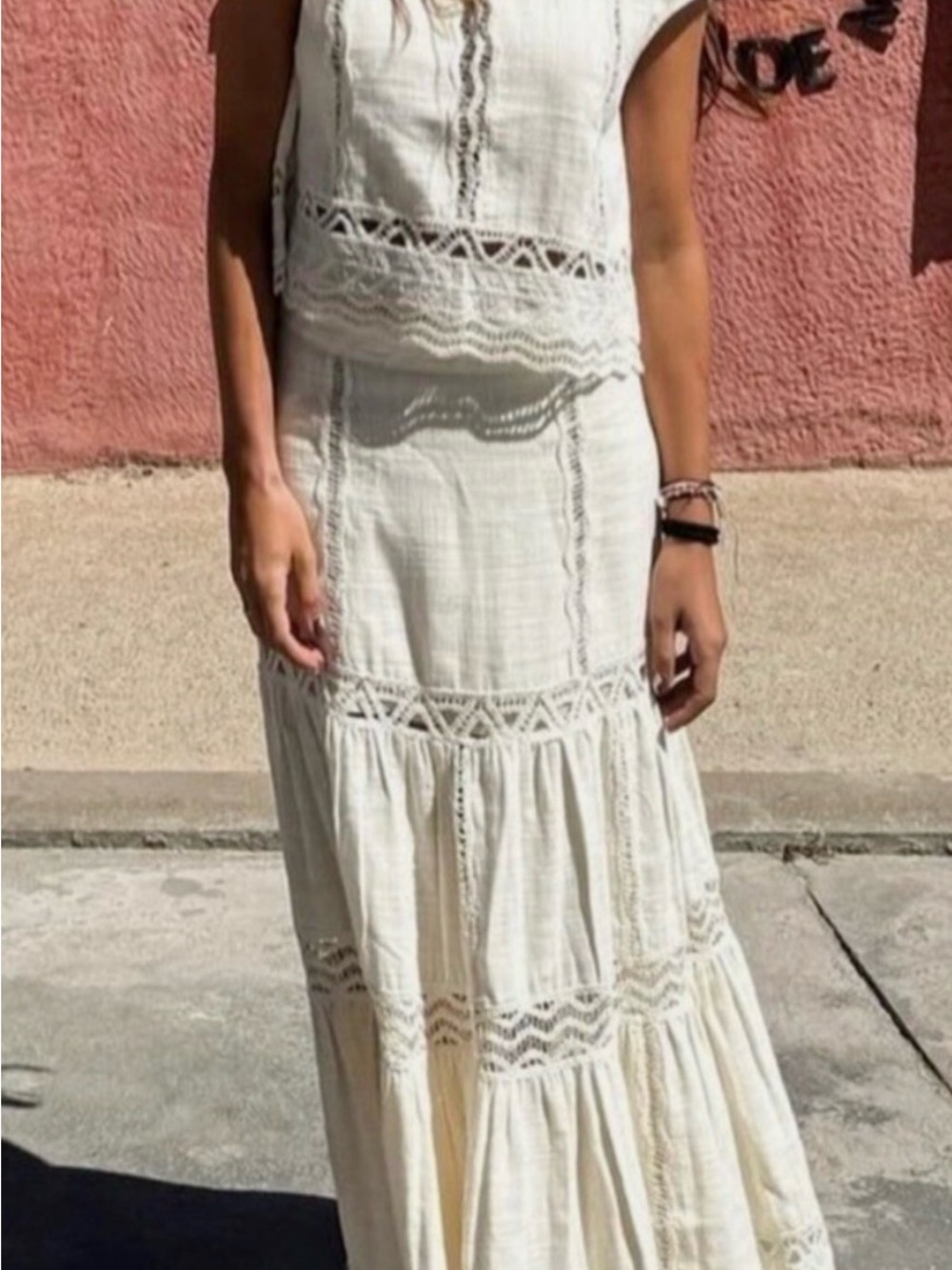 NWT Zara Cream Crochet-Trim Tiered Maxi Dress ZW Collection